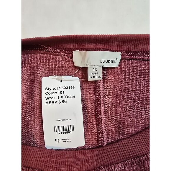 Lukse Womens Dusty Rose Ribbed Texture Long-Sleeve top Velour size 1X New - Picture 3 of 11